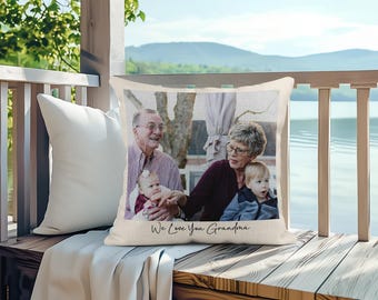 Photo Pillow Personalized, Custom Picture Throw Cushion Cover with Insert, Collage Keepsake Gift for Mom Grandma, Memorial Cushion