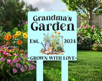 Flower Garden Sign Personalized, Garden Gifts for Women, Garden Sign with Stakes, Mothers Day Gift for Grandma, Garden Sign Gift for Mom