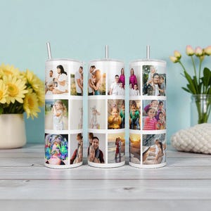 Vaso con foto personalizado, vaso con foto y pajita, vaso con collage de fotos, botella de agua con foto personalizada, vaso de café con foto