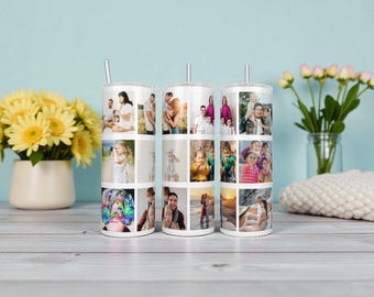 Custom Photo Tumbler, Picture Tumbler Cup with Straw, Photo Collage Tumbler with Picture, Photo Water Bottle Custom, Photo Coffee Tumbler