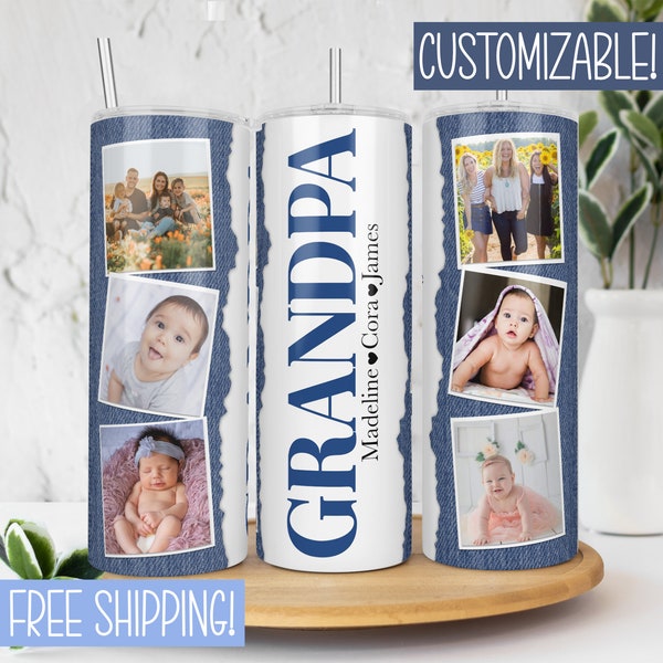 Grandpa Tumbler with Picture, Grandpa Gift from Grandkids, Grandpa Travel Mug, Custom Tumbler for Men, Gift for Grandpa Birthday, Photo Cup