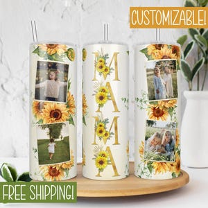 Mama Tumbler Cup Floral, Tumbler with Pictures, Tumbler Gift for Her, Photo Tumbler for Mom, Birthday Gift for Mom, Mama Gifts Personalized