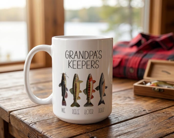 Fishing Mug for Grandpa, Grandpas Keepers Mug with Names, Fathers Day Gift from Grandkids, Gift for Grandpa, Personalized Coffee Cup
