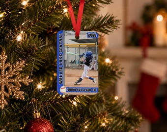 Baseball Ornament Personalized, Custom Metal Baseball Photo Ornament, Baseball Card Design, Sports Team Gift from Coach