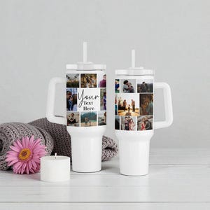 40oz Photo Tumbler Personalized, Photo Collage Cup, Photo Water Bottle, Custom Picture Tumbler with Handle, Lid Straw Included