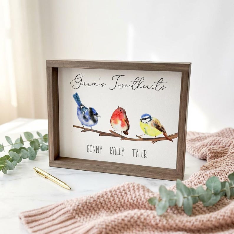 Personalized Grandma Bird Family Print, Custom Grandchildren Names Wall Art, Bird Watching Gift for Grandma image 7