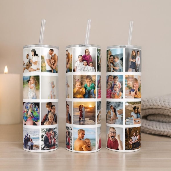 Photo Tumbler with Pictures, Picture Tumbler with Straw, Photo Collage Tumbler Cup, Custom Tumbler with Photos, Photo Gifts for Friends