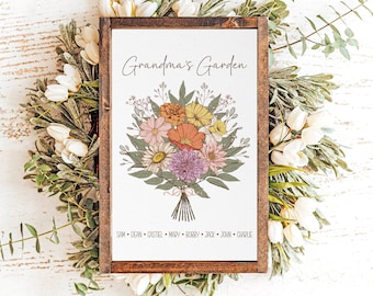 Birth Flower Bouquet Print, Mothers Day Gifts for Grandma, Birth Flower Family Bouquet, Grandmas Garden Gift, Birth Flower Picture Gift