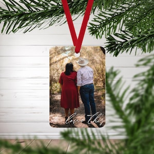 Double Sided Photo Ornament, Picture Ornament Two Sided, Vertical Portrait Photo Ornament Rectangle, Wedding Photo Christmas Ornament