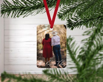 Double Sided Photo Ornament, Picture Ornament Two Sided, Vertical Portrait Photo Ornament Rectangle, Wedding Photo Christmas Ornament