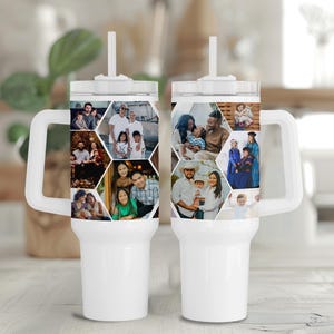 Custom Photo Tumbler with Handle, Tumbler with Pictures, Photo Travel Mug, Photo Collage Tumbler with Lid and Straw, 40oz Tumbler Add Photos
