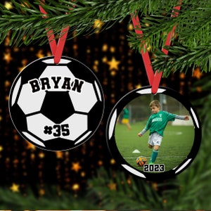 Personalized Soccer Ornament, Soccer Picture Ornament for Kids, Soccer Gifts for Coach, Christmas Ornament