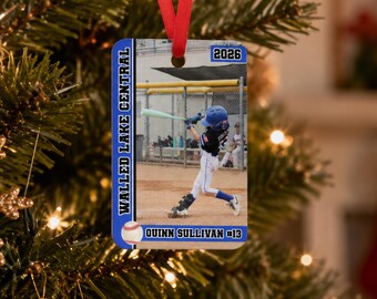 Baseball Ornament Personalized, Custom Metal Baseball Photo Ornament, Baseball Card Design, Sports Team Gift from Coach