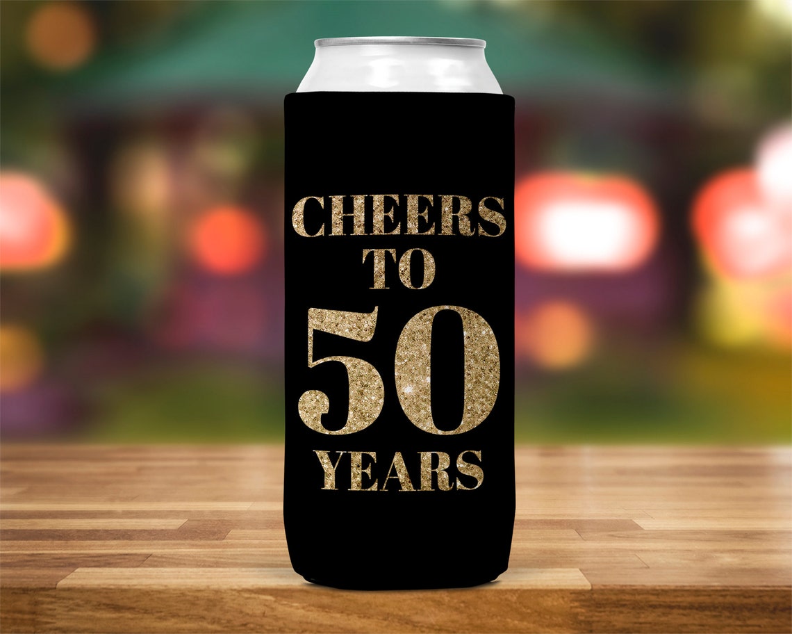 50th Birthday Party Favor Slim KOOZIE® Can Cooler 50th Etsy