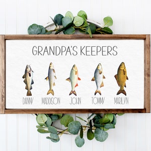 Grandpas Keepers Fishing Family Print, Grandpas Gift for Fathers Day, Fishing Gift for Grandpa, Personalized Fathers Day Sign Kids Names