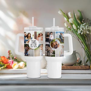 Photo Tumbler Personalized, Custom Picture Tumbler, 40oz Tumbler with Handle, Photo Cup with Pictures, Photo Water Bottle, Photo Collage Cup
