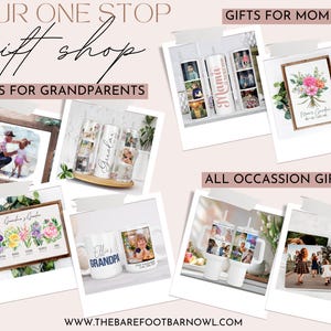 a collage of photos with the words, your one stop gift shop gifts for