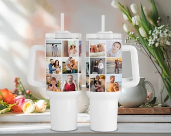 Photo Collage Tumbler Personalized, Custom Picture Tumbler, 40oz Photo Tumbler, Photo Tumbler with Handle, Picture Tumbler with Straw