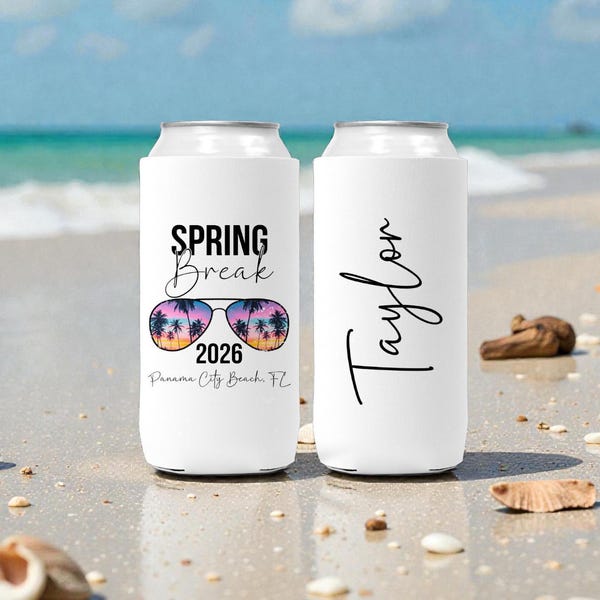 Spring Break 2026 Can Cooler, Spring Break Squad Gifts, Girls Trip Party Favors, Vacation Beverage Holder, Girls Trip Party Favors