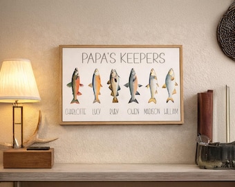 Personalized Grandpa Fishing Gifts, Papas Keepers Fish Name Sign, Fishing Gift for Dad, Fathers Day Gift for Grandpa from Grandkids