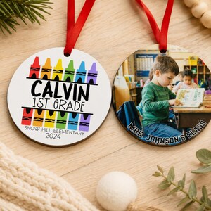 Kindergarten Ornament with Picture, Preschool Ornament Personalized, School Ornament for Kid, Kids Ornament Personalized, 1st Grade Ornament image 7