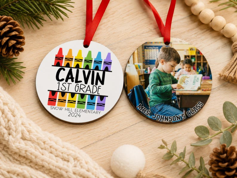 Kindergarten Ornament with Picture, Preschool Ornament Personalized, School Ornament for Kid, Kids Ornament Personalized, 1st Grade Ornament image 7