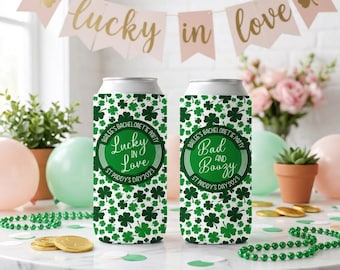St Patricks Day Bachelorette Party Favors, Irish Bach Can Cooler, Lucky in Love Theme, St Pattys Bach Party, Bar Crawl Accessories