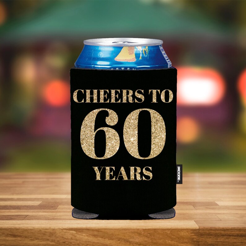 60th Birthday KOOZIE® Can Cooler Party Favor Black and Gold  Etsy