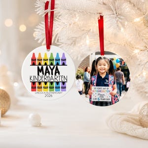 Kindergarten Ornament with Picture, Preschool Ornament Personalized, School Ornament for Kid, Kids Ornament Personalized, 1st Grade Ornament image 1