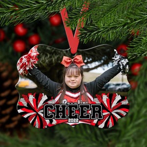 Cheerleader Ornament 2025, Cheerleader Ornament with Photo, Pom Pom Ornament, Poms Ornament, Cheer Squad Gifts, Cheer Coach Gift