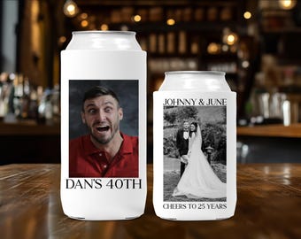 Photo Can Coolers, Birthday Party Can Coolers, Anniversary Can Coolers, Vintage Can Cooler, 40th Birthday Party Favors, Retro Birthday Party