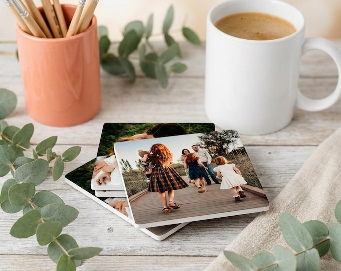 Custom Photo Coasters Ceramic, Personalized Picture Coaster Set, Unique Photo Gift for Home, Custom Drink Coaster Housewarming Present