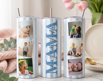 Personalized Cup with Photo for Mom, Custom Name Picture Tumbler, Birthday Gift for Mother, Photo Collage Cup, Stainless Steel 20oz Skinny