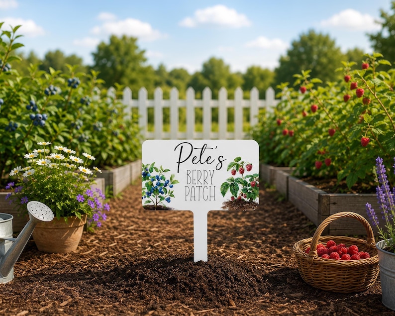 Fenced In Raspberry Patch Berry Patch Sign, Custom Garden Stake Metal, Personalized Strawberry ...