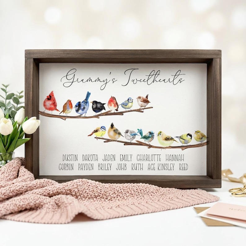 Personalized Grandma Bird Family Print, Custom Grandchildren Names Wall Art, Bird Watching Gift for Grandma image 5