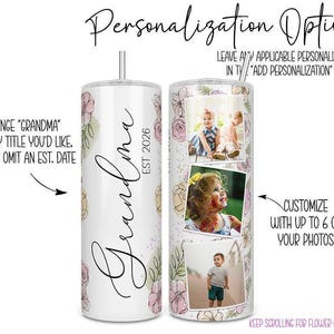 Custom Grandma Tumbler with Photos, Personalized Mothers Day Gift for Grandma, Family Photo Collage Cup, 20oz 16oz Skinny Travel Mug, Mimi Bild 4