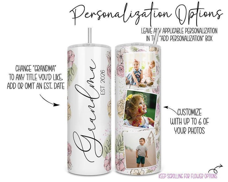 Custom Grandma Tumbler with Photos, Personalized Mothers Day Gift for Grandma, Family Photo Collage Cup, 20oz 16oz Skinny Travel Mug, Mimi Bild 4
