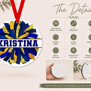 Personalized Pom Pom Ornament, Custom Cheerleader Ornament 2026, Cheer Squad Gifts, Cheer Coach Gift, Dance Team Photo Keepsake image 3