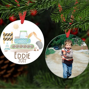 Boys Christmas Ornament, Construction Ornament for Kids, Excavator Christmas Ornament Personalized, Photo Ornament for Boys, Custom Ornament