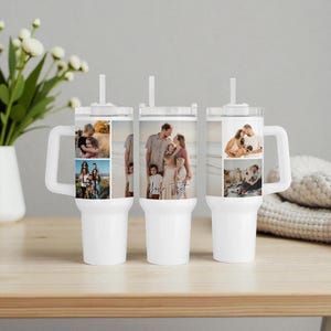 40oz Photo Tumbler Personalized, Custom Picture Tumbler with Handle, Photo Water Bottle, Picture Cup with Photo Collage, Lid Straw Included