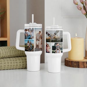 40oz Photo Tumbler Personalized, Photo Water Bottle, Custom Picture Tumbler with Handle, Picture Cup with Photo Collage, Lid Straw Included