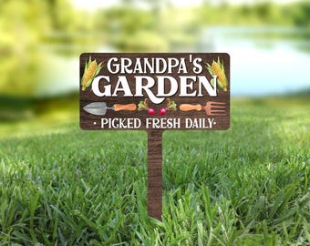 Grandpas Garden Sign, Fathers Day Gift for Papa, Custom Metal Yard Stake, Vegetable Garden Decor, Gardening Gifts for Him, Personalized