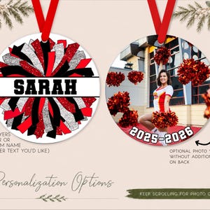 Personalized Pom Pom Ornament, Custom Cheerleader Ornament 2026, Cheer Squad Gifts, Cheer Coach Gift, Dance Team Photo Keepsake image 4