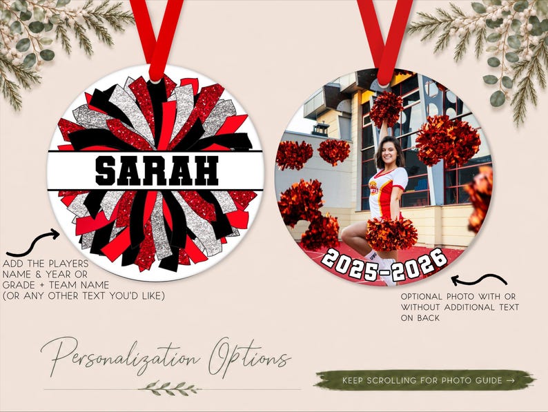 Personalized Pom Pom Ornament, Custom Cheerleader Ornament 2026, Cheer Squad Gifts, Cheer Coach Gift, Dance Team Photo Keepsake image 4