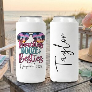 Beach Can Cooler Personalized, Beaches Booze Besties Can Cooler, Girls Trip Gift, Custom Bachelorette Can Cooler, Spring Break Party Favors image 7