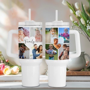 Photo Tumbler Personalized, Photo Collage Tumbler for Her, Custom Tumbler with Pictures, Photo Gifts for Mom, Photo Tumbler with Handle