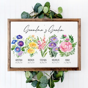 Grandmas Garden Sign, Mothers Day Gifts for Grandma, Birth Flower Gift for Grandma, Birth Flower Sign, Birth Flower Gift