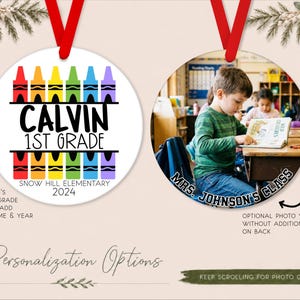 Kindergarten Ornament with Picture, Preschool Ornament Personalized, School Ornament for Kid, Kids Ornament Personalized, 1st Grade Ornament image 4