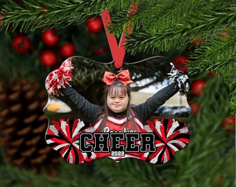 Cheerleader Ornament 2023, Cheerleader Ornament with Photo, Pom Pom Ornament, Poms Ornament, Cheer Squad Gifts, Cheer Coach Gift