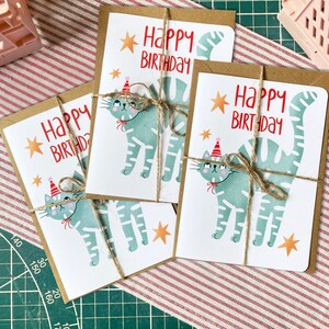 Carte d'anniversaire chat "Happy Birthday"  avec enveloppe / A6 / illustration colorée chat